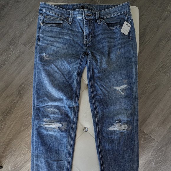 #195 WHBM Girlfriend Style Jeans- metallic thread at factory distressed areas - Picture 2 of 6